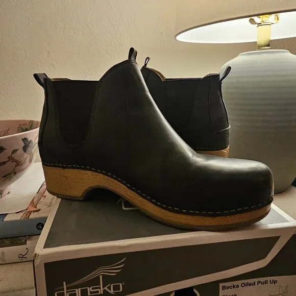 Dansko Dark Ankle Booties with Light Sole - Picture 1 of 3